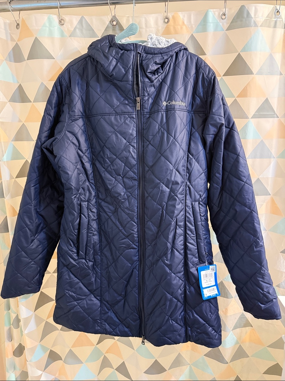 Columbia Copper Crest Long Jacket Navy Quilted Hooded Puffer Jacket
